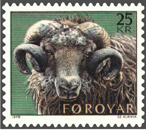 a stamp with a curly-horned ram on it