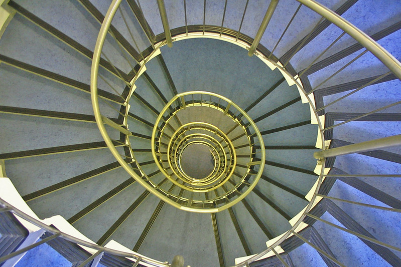 A top-down view of a circular staircase