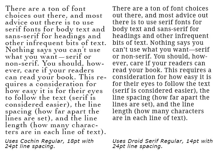 Two columns of typeface variations.