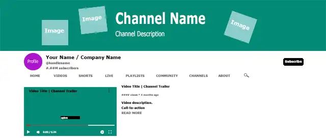 A Profile Page broken up into three chunks. The banner at the top, a lot of text below the banner with a smaller section with your videos on the left.