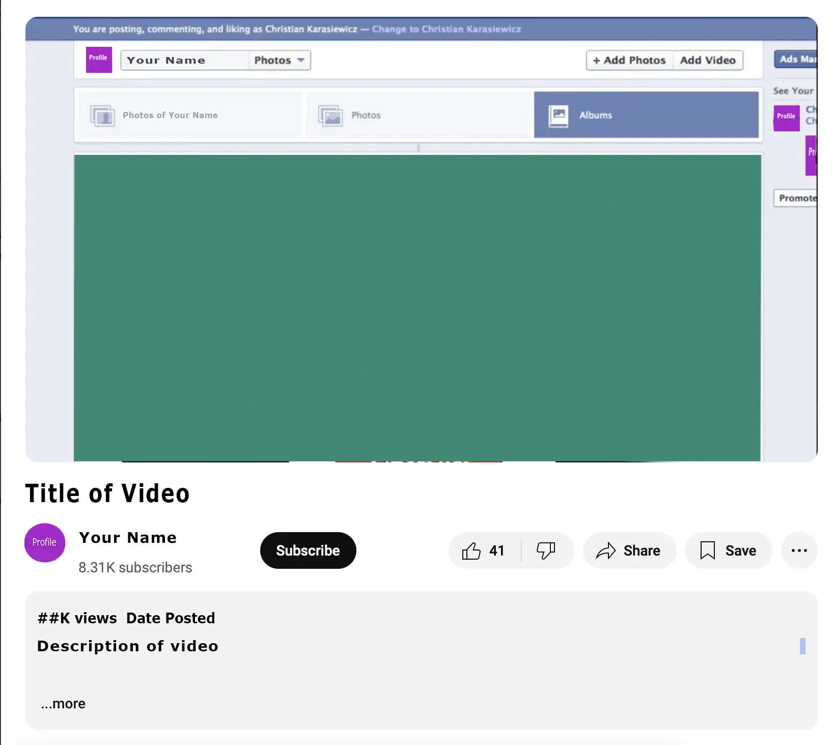 A screenshot of a YouTube page with the teal block representing the actual video while there is text at top and bottom.