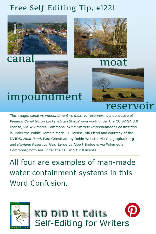 Pinterest pin for Canal vs Impoundment vs Moat vs Reservoir