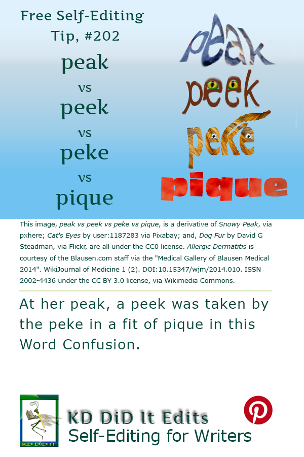 Pinterest pin for Peak vs Peek vs Peke vs Pique